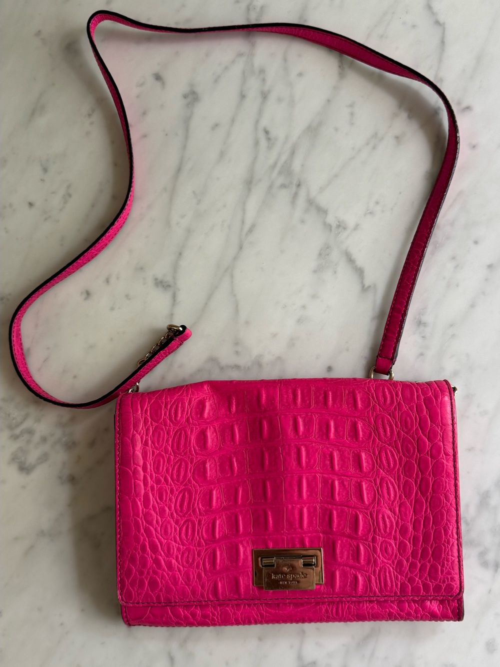 Hot Pink Vintage Croc-Embossed Kate Spade Crossbody Bag